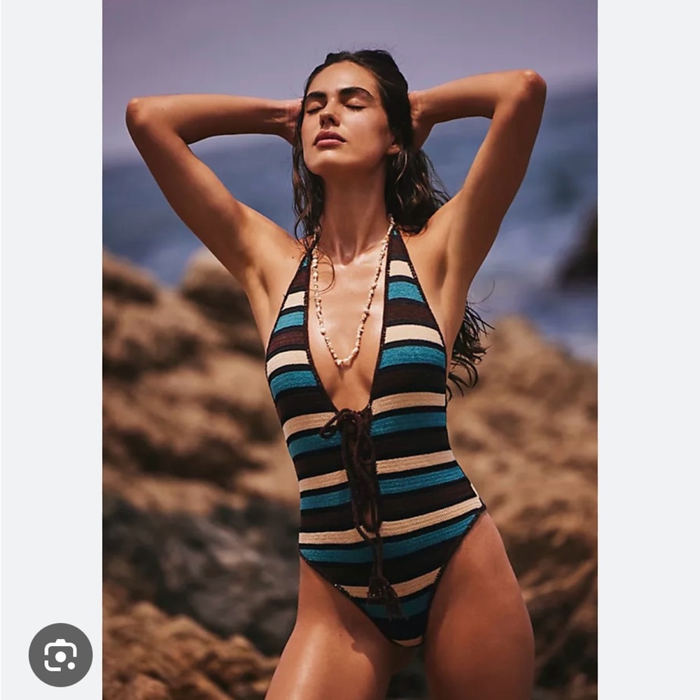 Indah Black and Blue One Piece Swimsuit with Flattering Silhouette